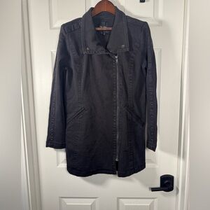 Nic + Zoe Denim Blazer Jacket Zipper Button Lapels Mid Length Womens Size Small